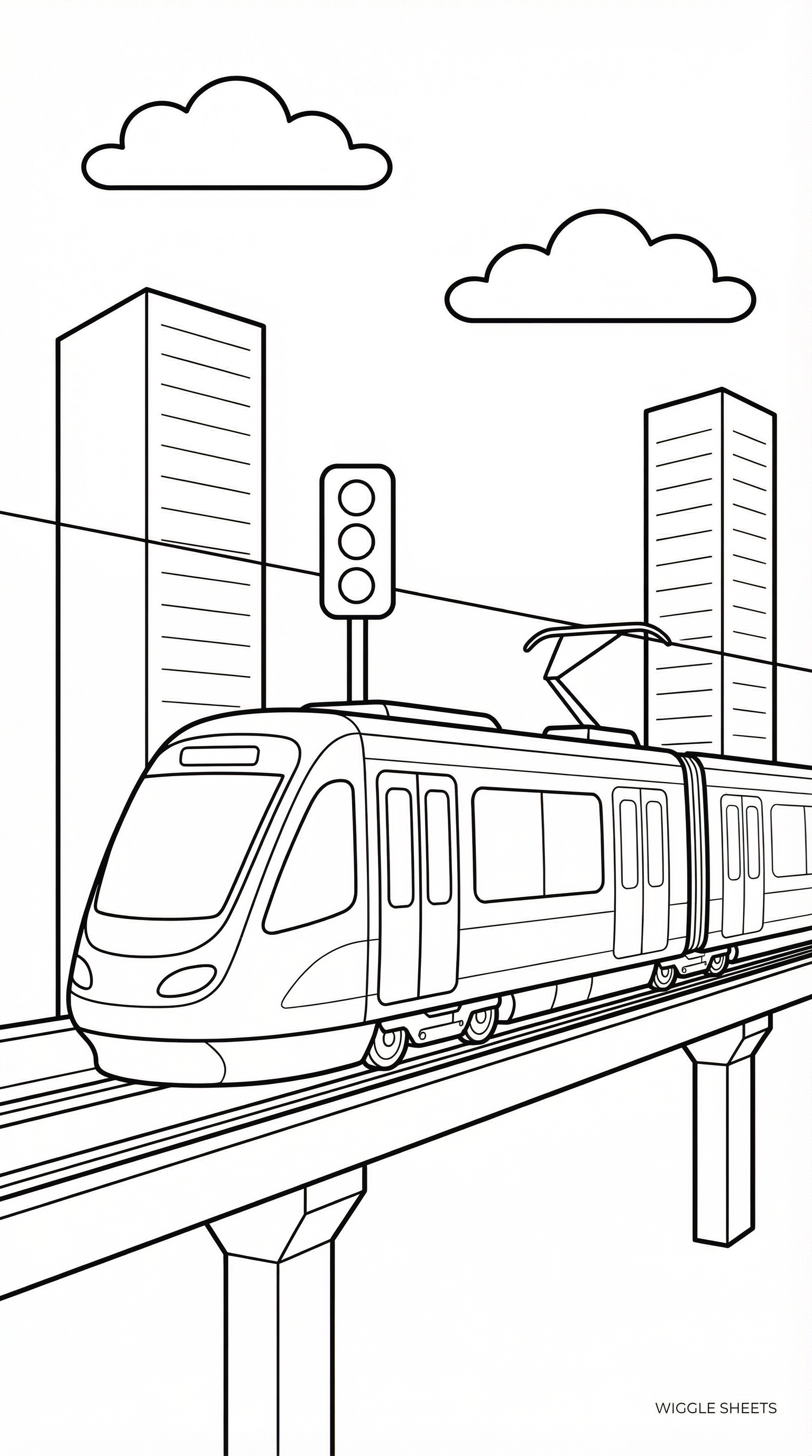 Electric Train in City Coloring Page